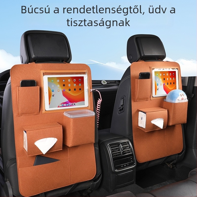 Autó hátulsó ülésére akasztható tárolózsák – zsebkendőknek tartó és hátsó szemetes rekesz
