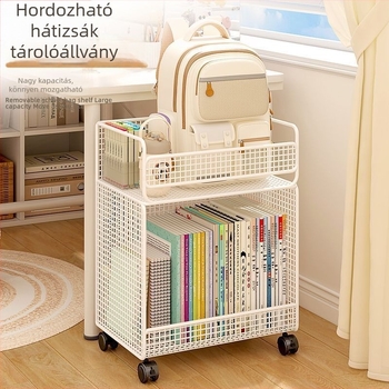 Mobil háromszintes vas könyvespolc az íróasztal mellé, kerekekkel