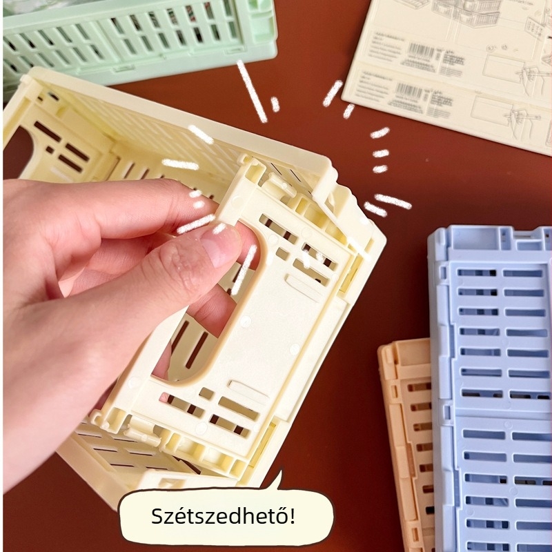 Egyszínű mini összecsukható műanyag tárolóedény – asztali szervező és irodai kellékekhez