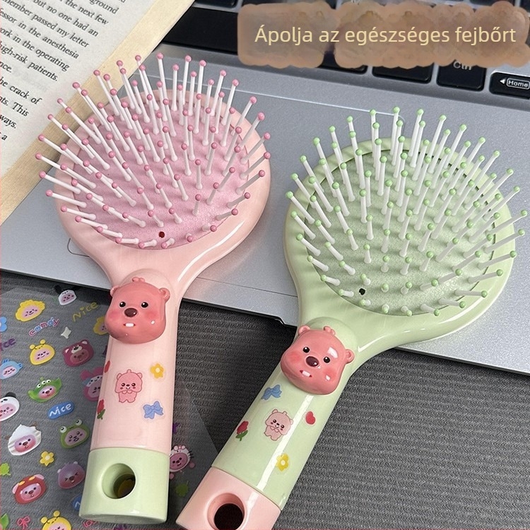 Új rajzfilmszerű fésű légpárnás masszázzsal, hordozható, kétfunkciós: fésű és mini sminktükör