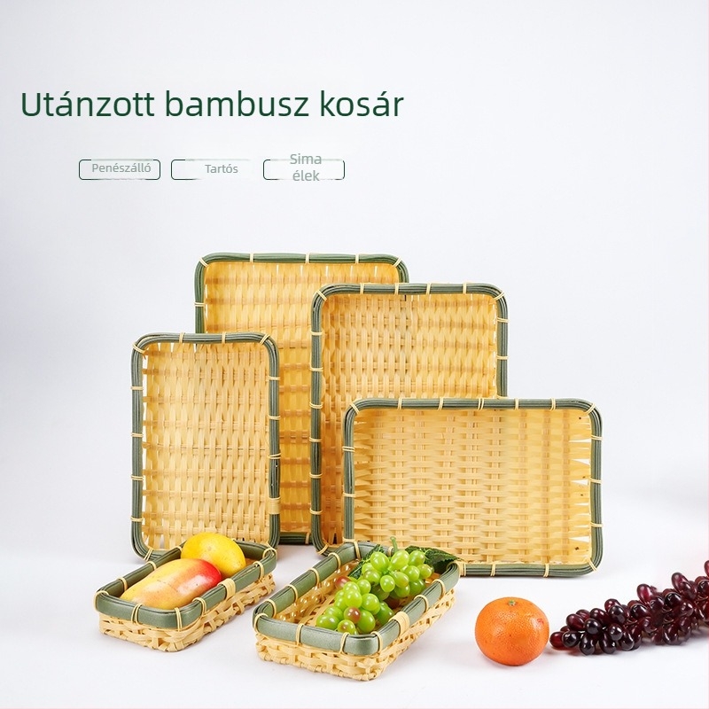 C02 Mesterséges bambusz fonott kosár gyümölcsöknek és zöldségeknek, retro stílus