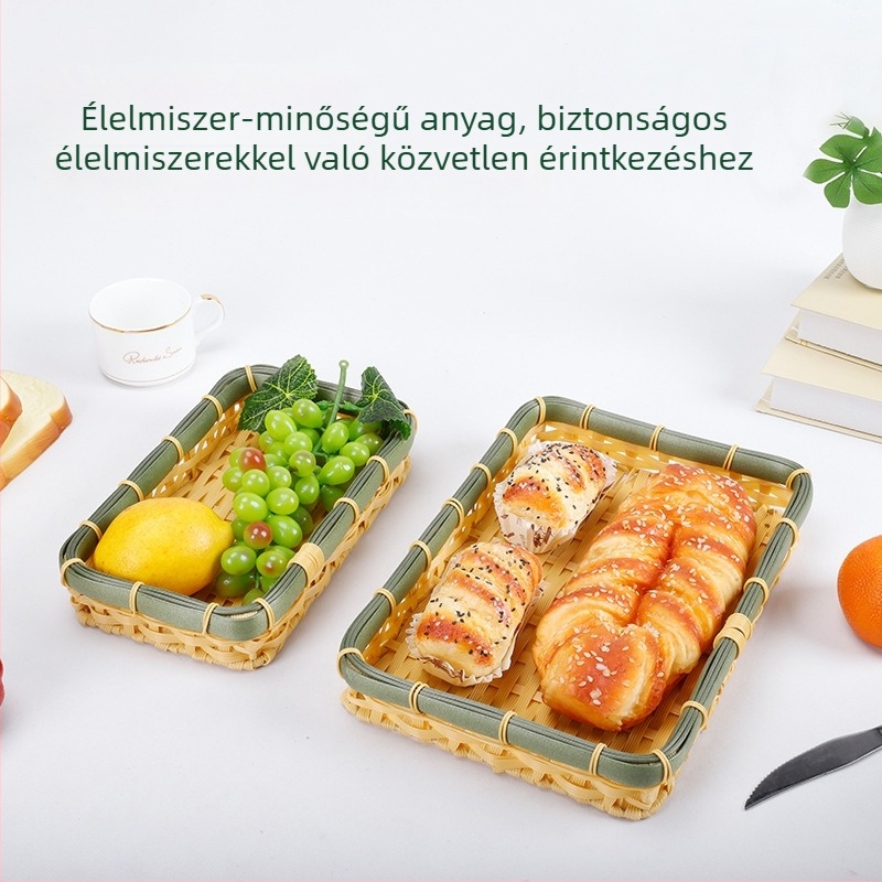 C02 Mesterséges bambusz fonott kosár gyümölcsöknek és zöldségeknek, retro stílus