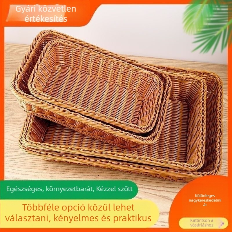 Kézzel készített műanyag rattan gyümölcstál, lélegző, otthoni használatra, egyszerű szövésű dizájn