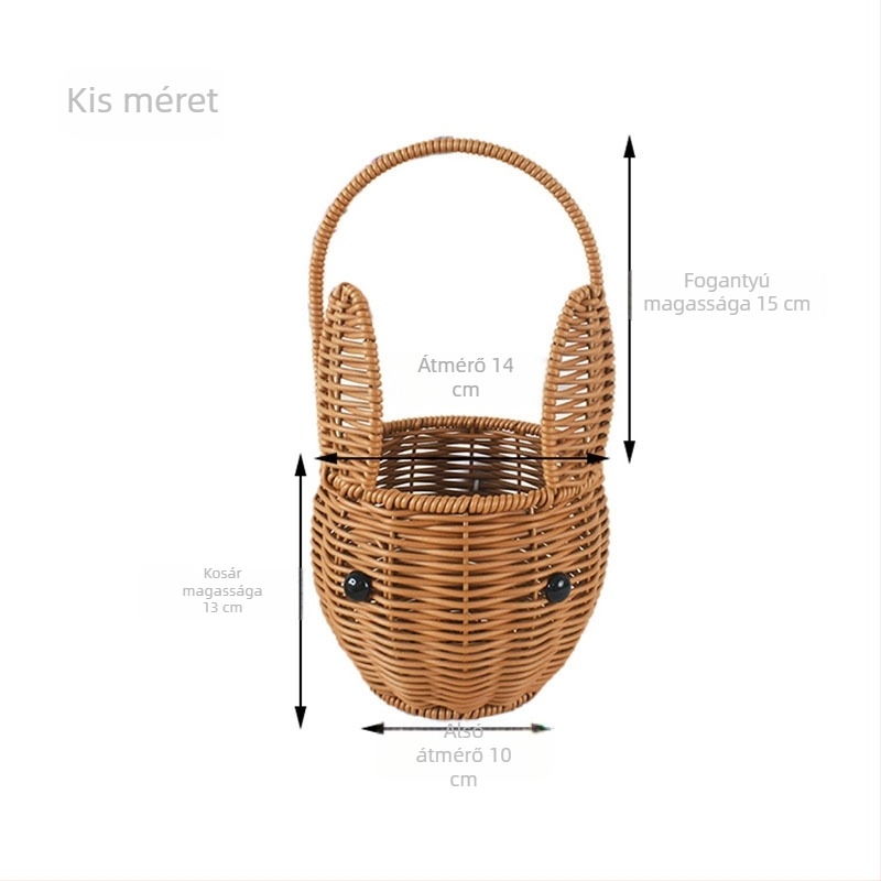 Kézzel font tárolókosár vas kerettel és rattan utánzattal, gyümölcsök és zöldségek számára; kézben hordozható, vidéki stílus