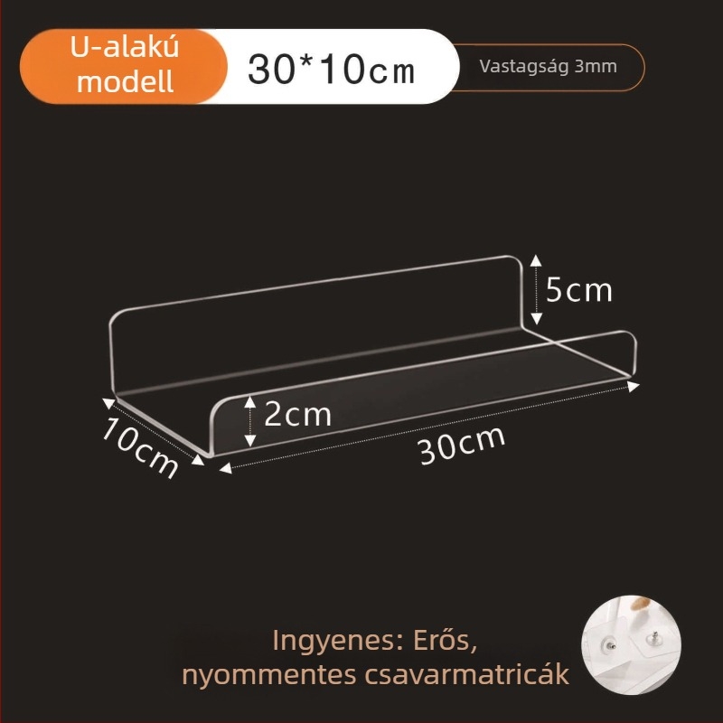 Akril L- és U-alakú falra szerelhető tároló, fúrás nélkül, fürdőszobába és a konyhába