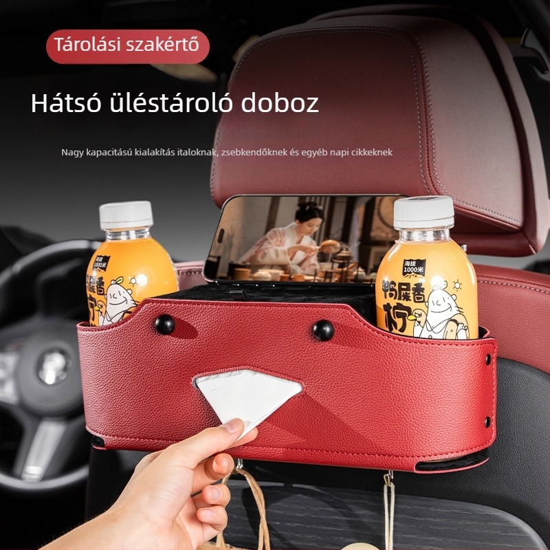 Új bőr autóülés hátsó részéhez illeszkedő tároló – multifunkcionális tároló és zsebkendő tartó