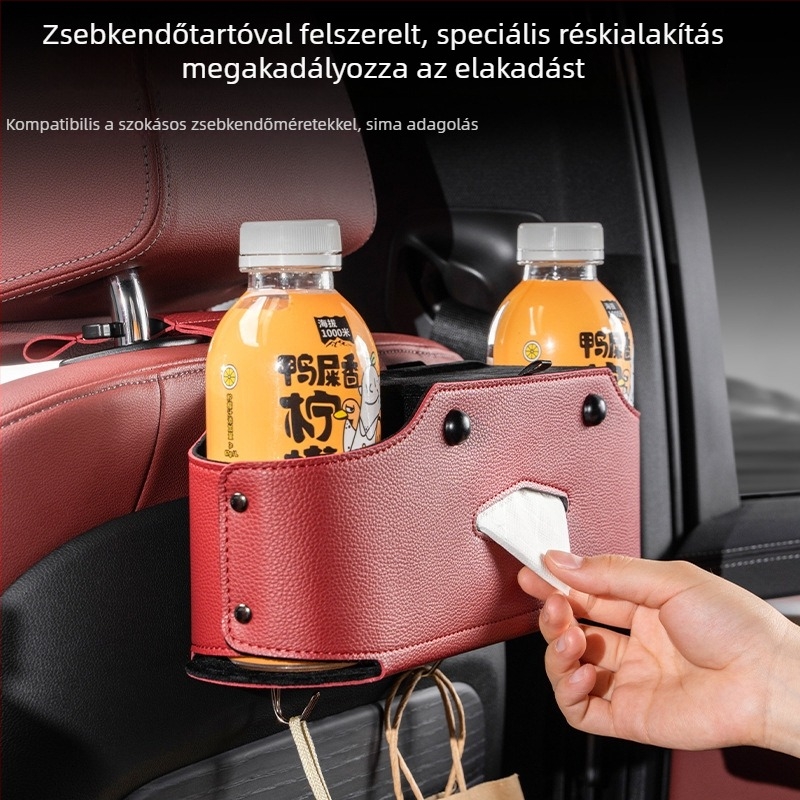 Új bőr autóülés hátsó részéhez illeszkedő tároló – multifunkcionális tároló és zsebkendő tartó