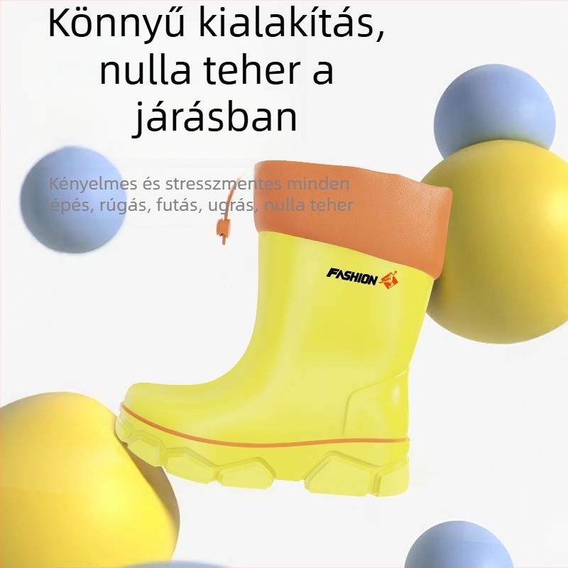 Középmagas gyerek esőcsizma, vízálló, polár béléssel, csúszásmentes talppal, 4–6 éveseknek