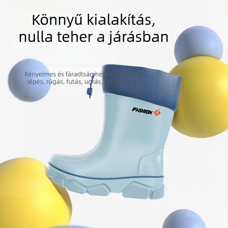 Középmagas gyerek esőcsizma, vízálló, polár béléssel, csúszásmentes talppal, 4–6 éveseknek