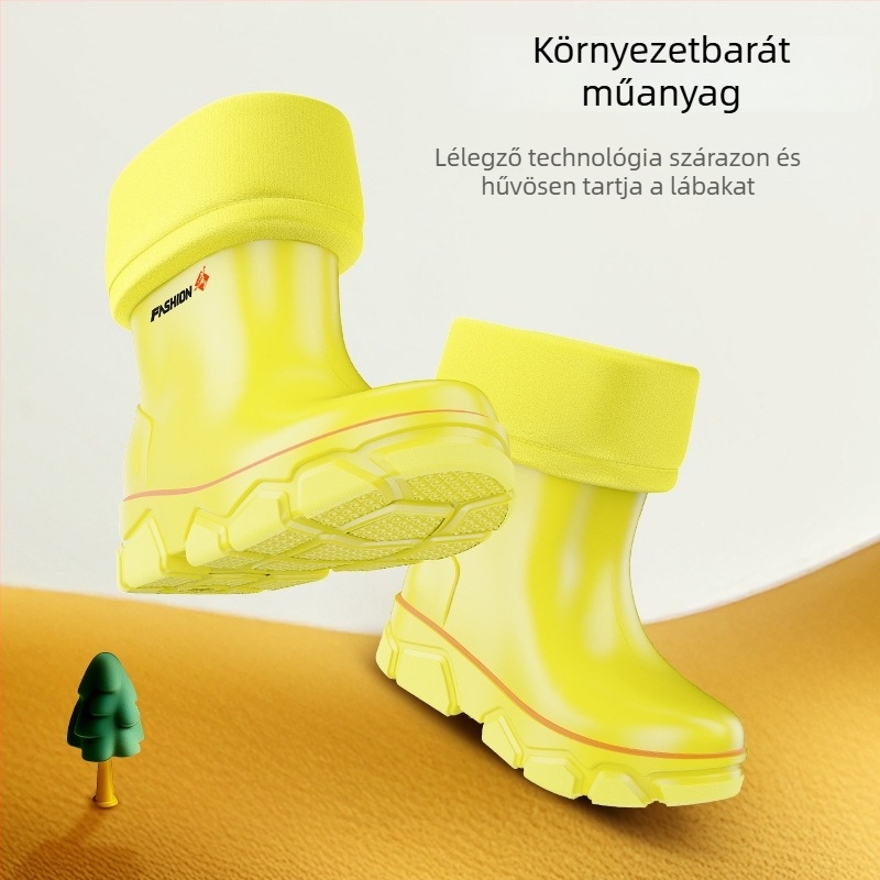 Középmagas gyerek esőcsizma, vízálló, polár béléssel, csúszásmentes talppal, 4–6 éveseknek