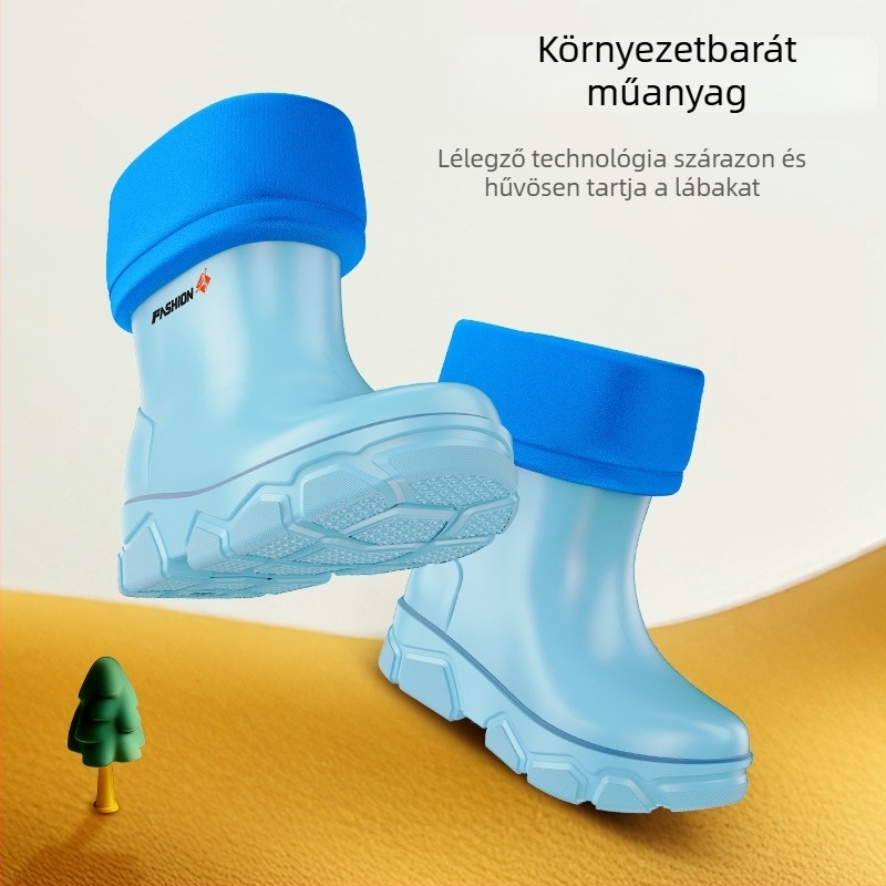 Középmagas gyerek esőcsizma, vízálló, polár béléssel, csúszásmentes talppal, 4–6 éveseknek