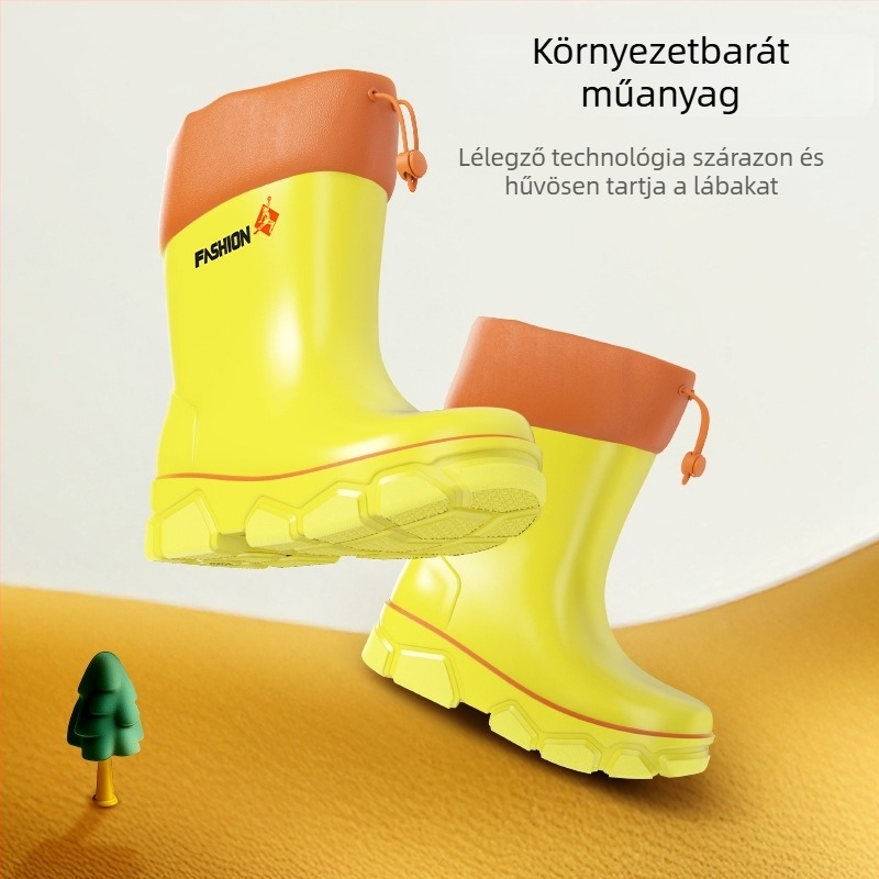 Középmagas gyerek esőcsizma, vízálló, polár béléssel, csúszásmentes talppal, 4–6 éveseknek
