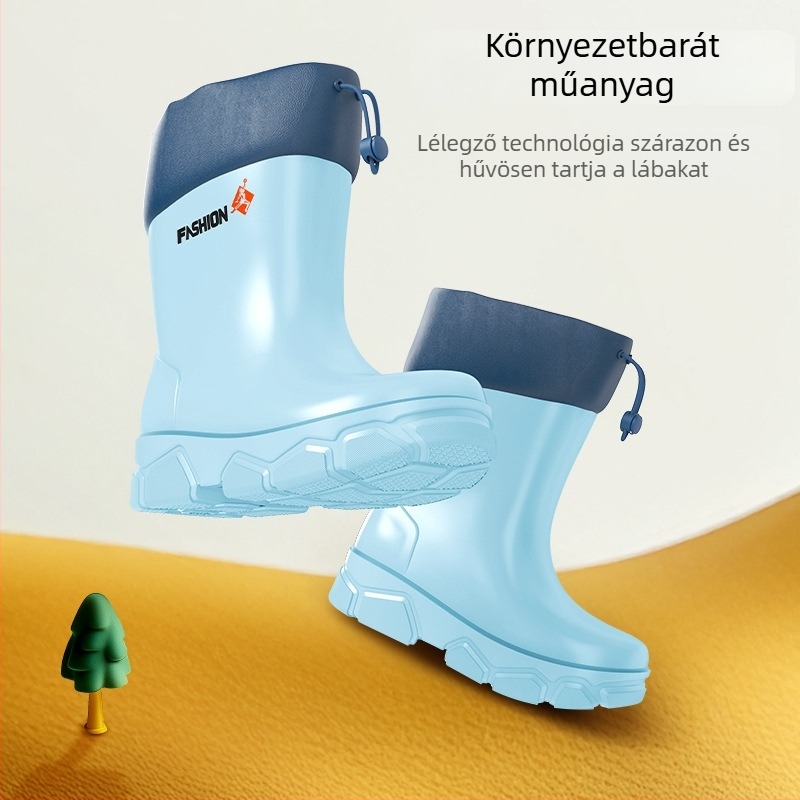 Középmagas gyerek esőcsizma, vízálló, polár béléssel, csúszásmentes talppal, 4–6 éveseknek