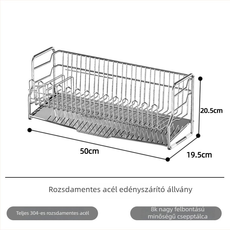 Rozsdamentes acél edény- és tál szárító állvány, multifunkcionális konyhai szárító