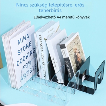 Asztali könyvtartó négy rekesszel, átlátszó könyves rendező