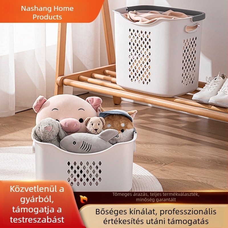 Vízálló piszkos ruhák kosara rekeszekkel, fürdőszobai tároláshoz