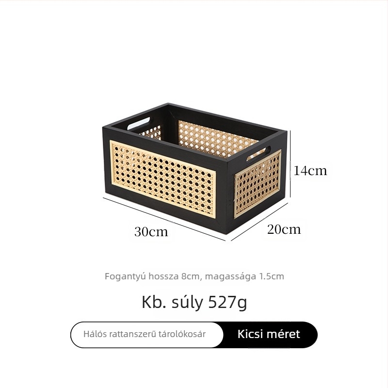 Otthoni használatra készült imitált rattan tároló kosár, asztali szövött kosár játékokhoz, nassolnivalókhoz és kozmetikumokhoz és egyéb tárgyakhoz, japán stílusú fából készült tároló doboz