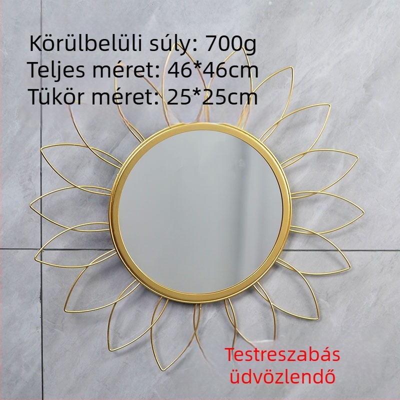 Sun Kör alakú arany falitükör nappaliba, hálószobába és fürdőszobába — dekoratív, vasból, lyukmentes