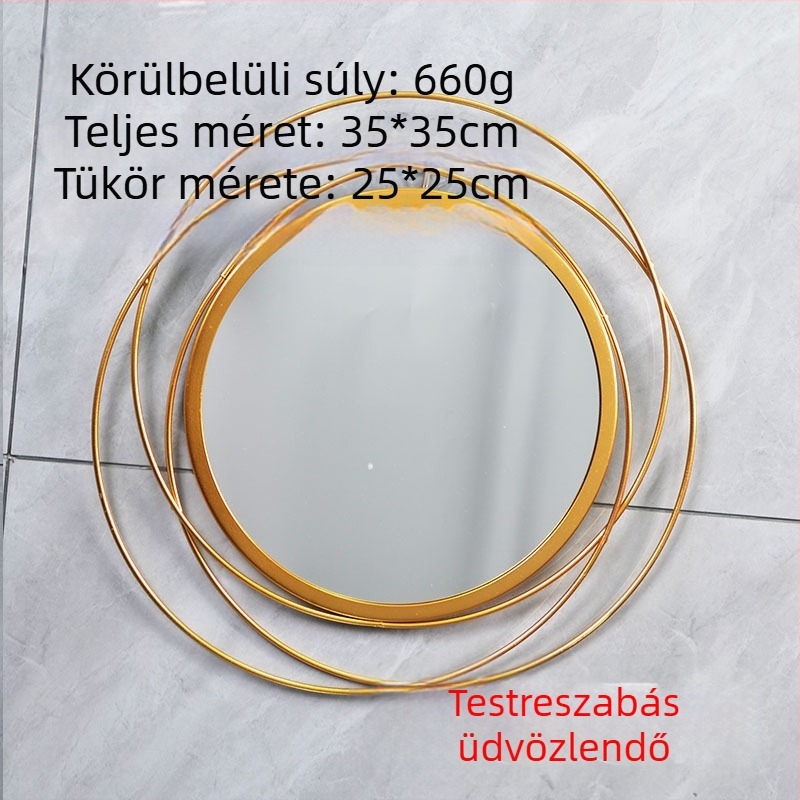 Sun Kör alakú arany falitükör nappaliba, hálószobába és fürdőszobába — dekoratív, vasból, lyukmentes