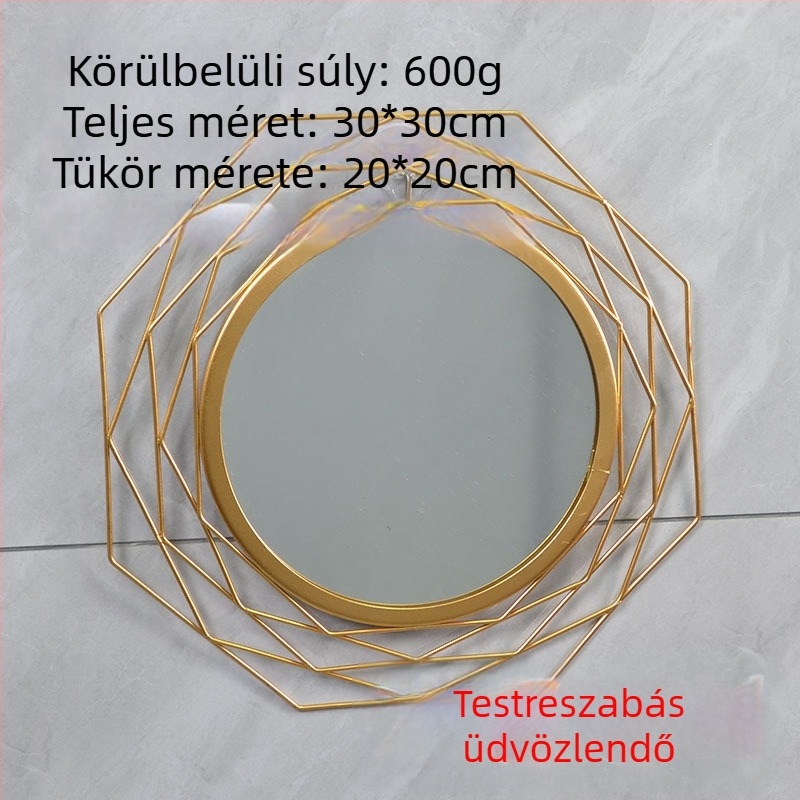 Sun Kör alakú arany falitükör nappaliba, hálószobába és fürdőszobába — dekoratív, vasból, lyukmentes