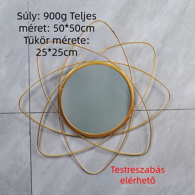 Sun Kör alakú arany falitükör nappaliba, hálószobába és fürdőszobába — dekoratív, vasból, lyukmentes