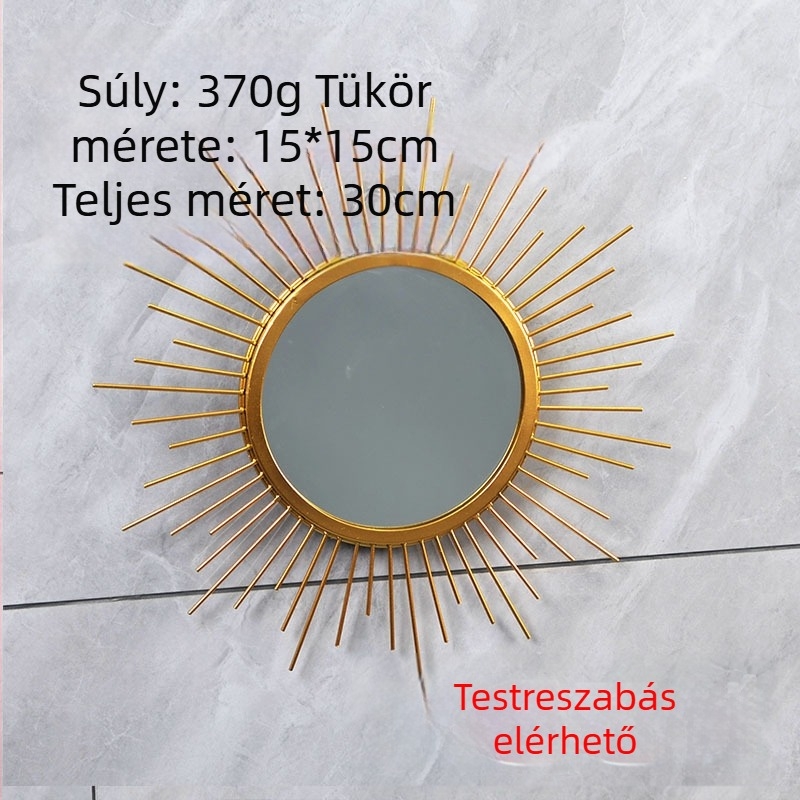 Sun Kör alakú arany falitükör nappaliba, hálószobába és fürdőszobába — dekoratív, vasból, lyukmentes