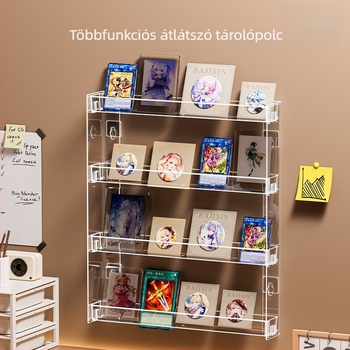 Öt szintes falra szerelhető tárolópolc figurák kiállítására, fúrás nélkül, konyhai használatra