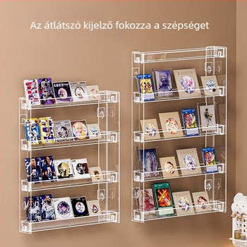 Öt szintes falra szerelhető tárolópolc figurák kiállítására, fúrás nélkül, konyhai használatra