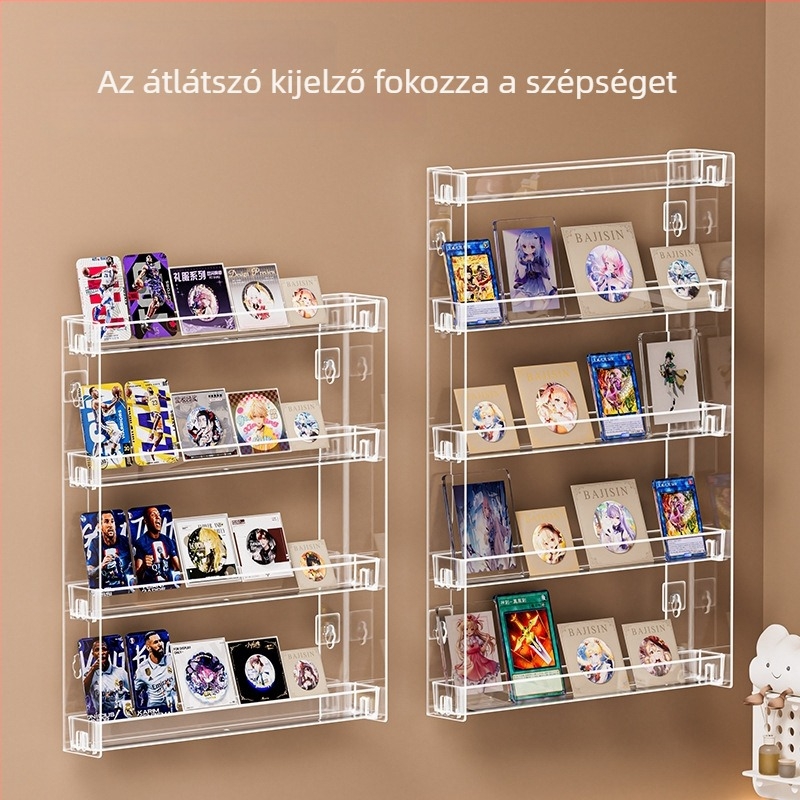 Öt szintes falra szerelhető tárolópolc figurák kiállítására, fúrás nélkül, konyhai használatra
