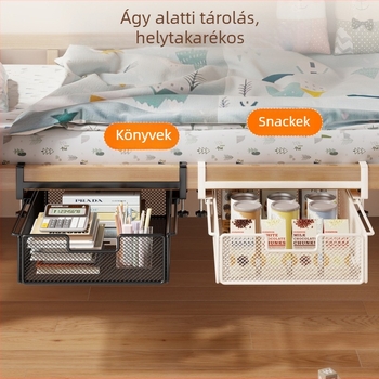 Kollégiumi ágy alatti tároló kosárral tárgyak és nassolnivalók számára, fúrás nélkül, íróasztal fiókos szervező
