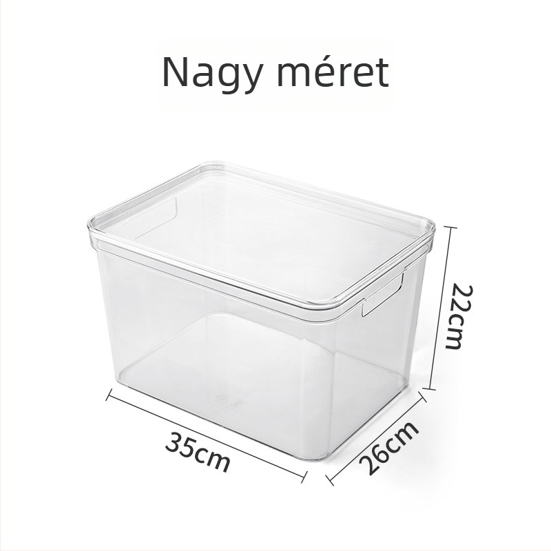 Otthoni asztali tároló rendező átlátszó fedéllel – nassolnivalók, holmik, ruházat, játékok és könyvek számára