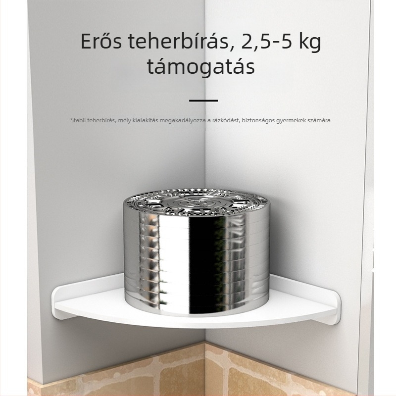 4-szintes falra szerelhető tároló konyhához és fürdőszobához, PVC, fúrás nélküli sarokpolc