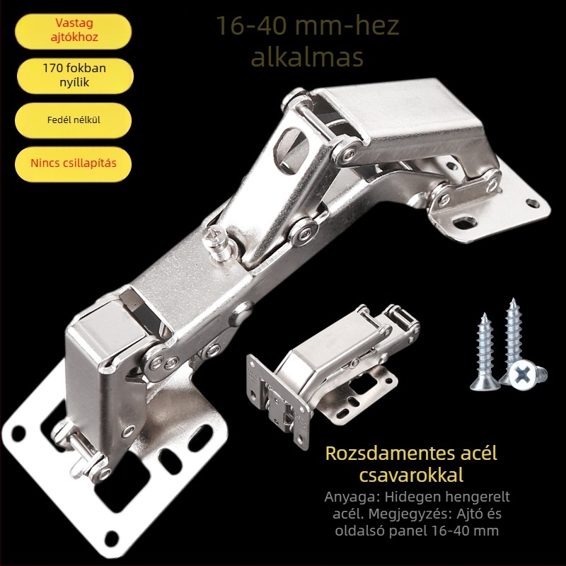 3-4 cm vastag ajtópanel, nagy szögű csuklópánt, 130-170°, fúrás nélkül, szekrényajtóhoz