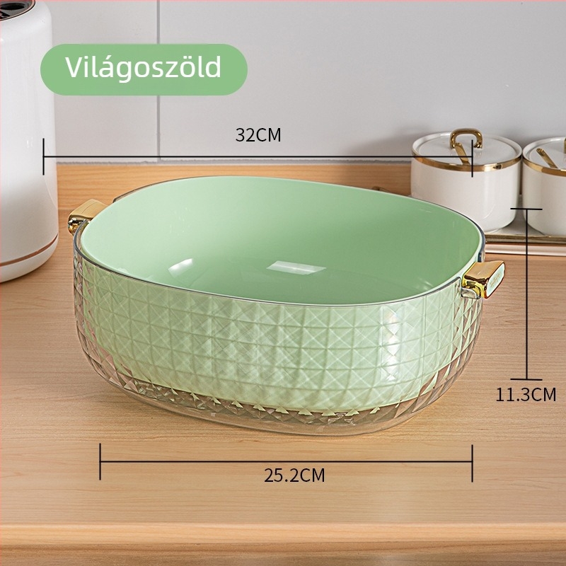 Két szintes zöldségmosó tál leeresztő kosárral, elegáns konyhai tároló gyümölcsöknek