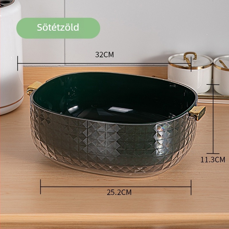 Két szintes zöldségmosó tál leeresztő kosárral, elegáns konyhai tároló gyümölcsöknek