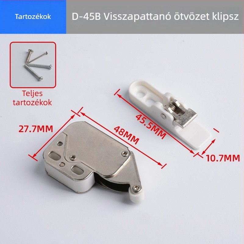 Kétfokozatú hidegen hengerelt acél szekrénypánt, fogantyú nélküli, nyomásra nyíló, csendes, rugó nélküli