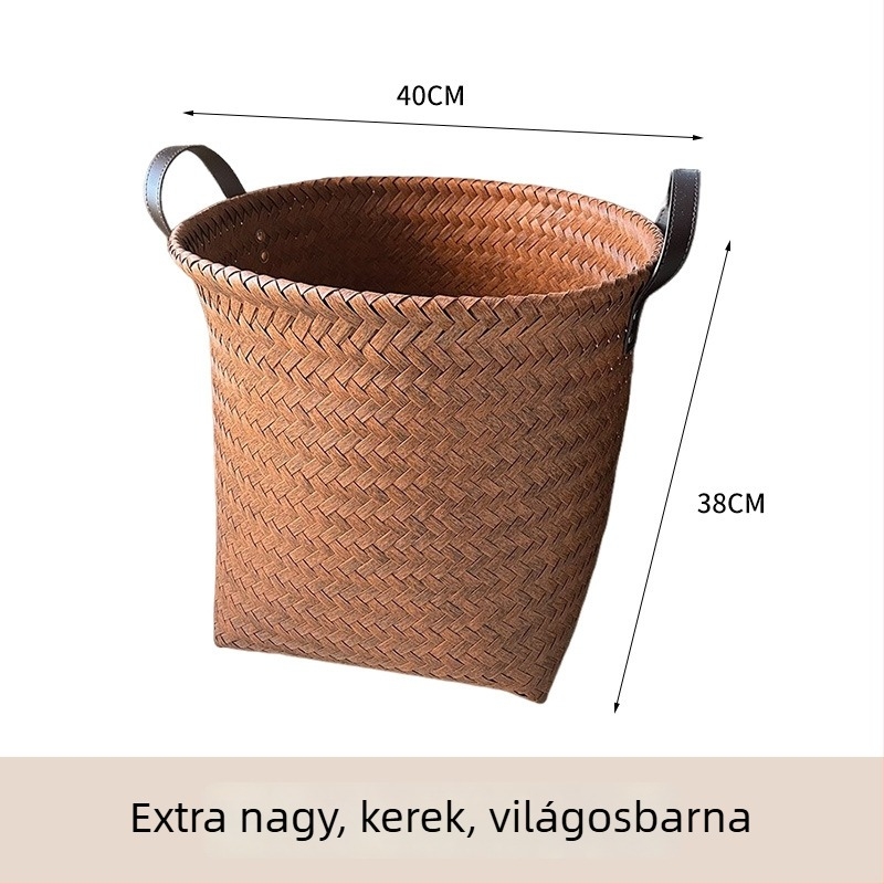 Kézzel készített PVC-szövött kosár, rattan utánzatú tároló kosár, piknikhez, gyümölcsöknek, a konyhába és a fürdőszobába