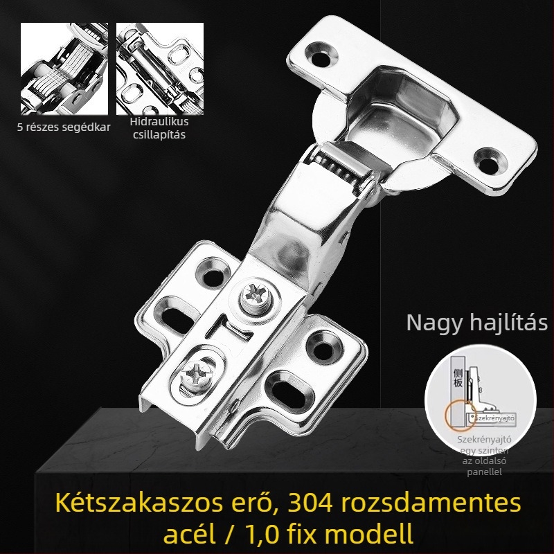 304 rozsdamentes acél szekrénypántok, 5 darabos készlet, megvastagított csillapító, kétfokozatú kar, hidraulikus csillapító