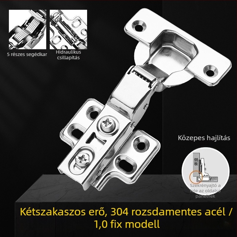 304 rozsdamentes acél szekrénypántok, 5 darabos készlet, megvastagított csillapító, kétfokozatú kar, hidraulikus csillapító