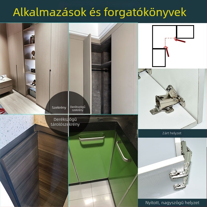165 fokos csuklópánt csillapítóval sarokgardrób ajtókhoz, nikkelezett acélból