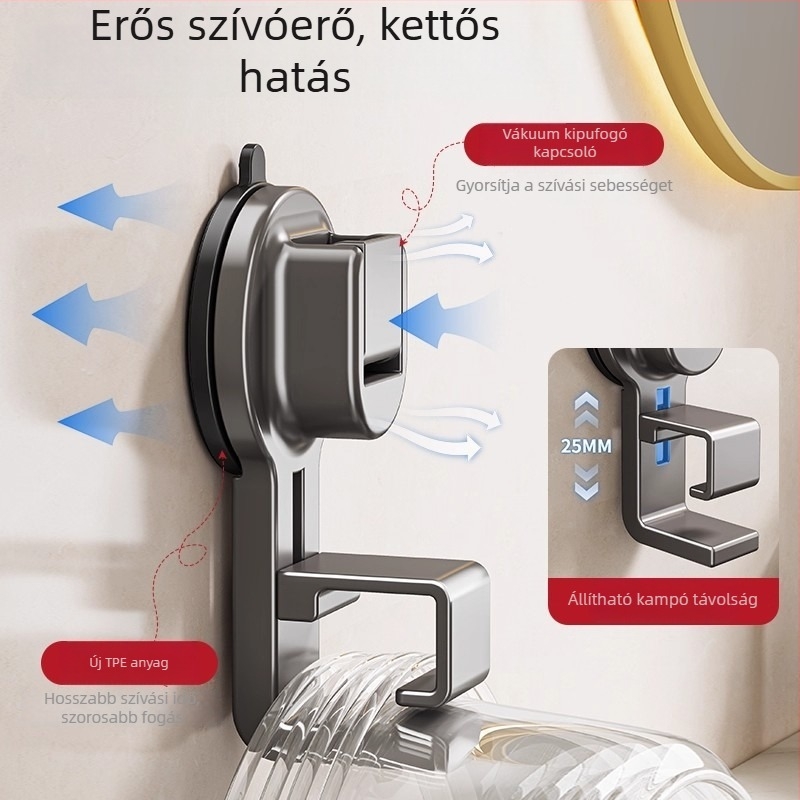 Fali mosdó tartó szívókoronggal és akasztókkal – fürdőszoba