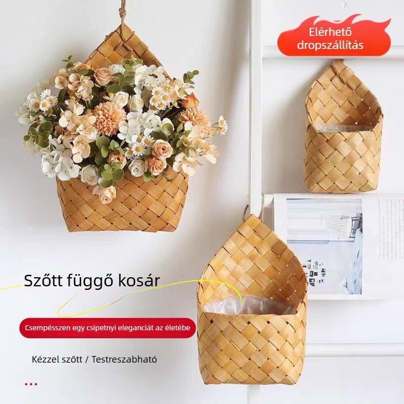 Fali virágtartó kosár, kézzel készített vesszőből, száraz virágok és apró tárgyak tárolására, kulcstartó kosár, otthoni dekoráció