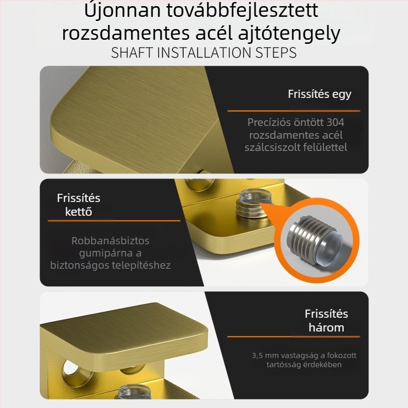 Rozsdamentes acélból készült üveg vitrines ajtó felső és alsó forgópántja – fúrás nélkül, üvegklipsz