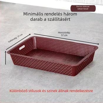 Műanyag gyümölcs- és zöldségkosár, rattan szövésű megjelenítő tálakkal