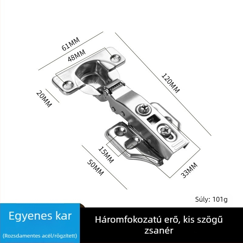 Háromfokozat teljes csillapítású hidraulikus szekrényajtó-zsanér 16–28 mm vastag ajtókhoz