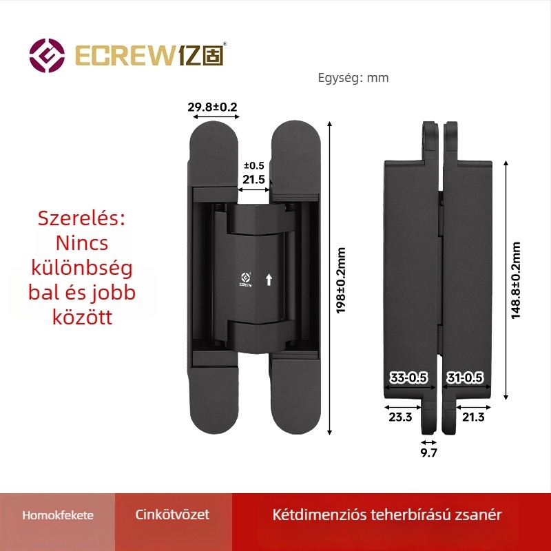 Háromdimenziós állítható rejtett csuklópánt csillapítóval, csendes automatikus záródás, rejtett felszerelés, keresztes csuklópánt amortizátorral