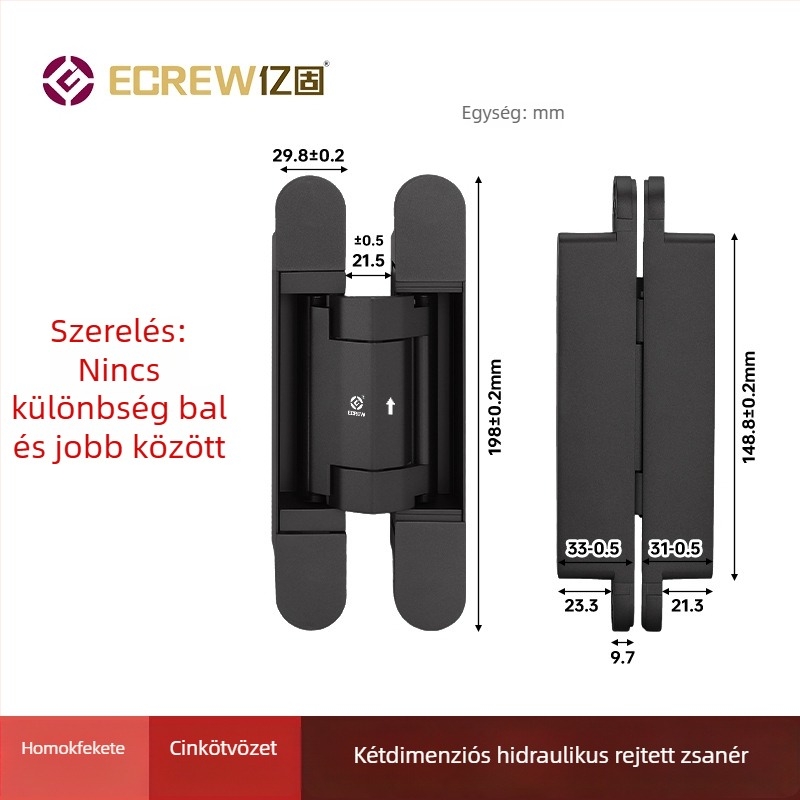 Háromdimenziós állítható rejtett csuklópánt csillapítóval, csendes automatikus záródás, rejtett felszerelés, keresztes csuklópánt amortizátorral