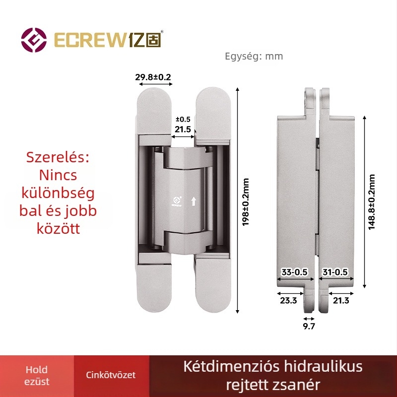 Háromdimenziós állítható rejtett csuklópánt csillapítóval, csendes automatikus záródás, rejtett felszerelés, keresztes csuklópánt amortizátorral