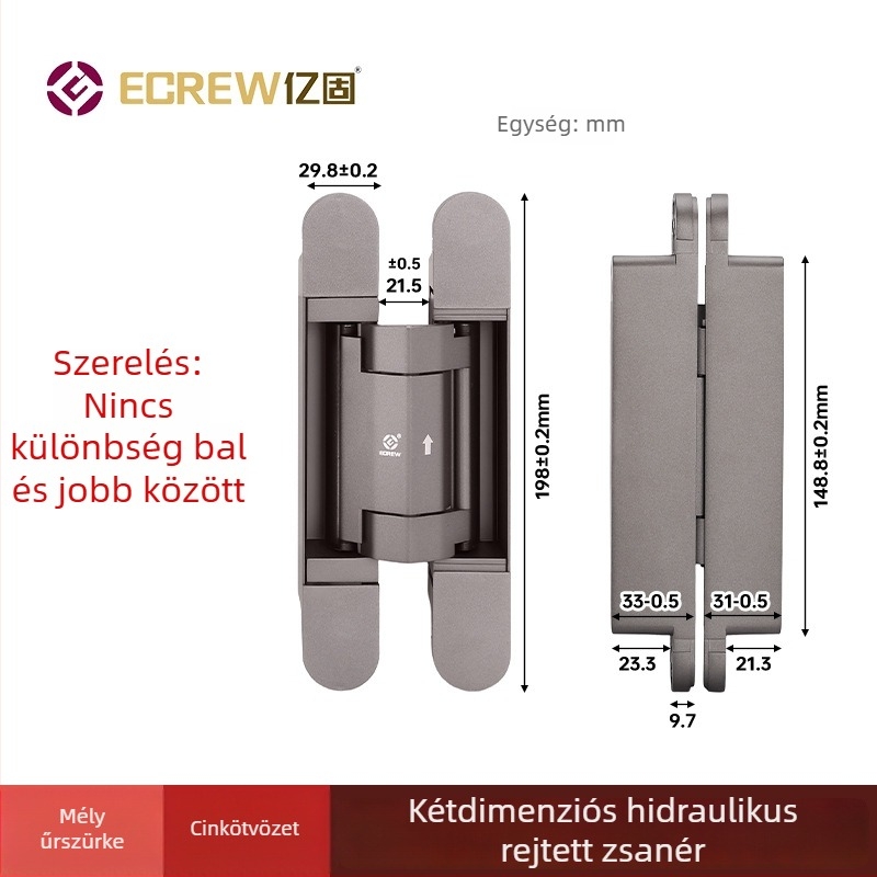 Háromdimenziós állítható rejtett csuklópánt csillapítóval, csendes automatikus záródás, rejtett felszerelés, keresztes csuklópánt amortizátorral