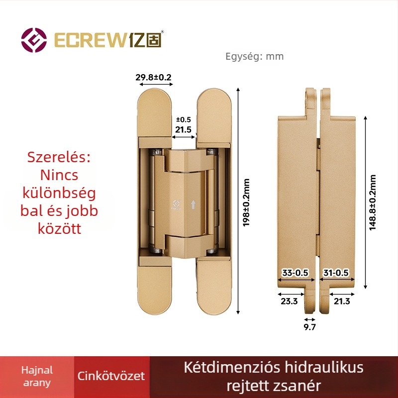 Háromdimenziós állítható rejtett csuklópánt csillapítóval, csendes automatikus záródás, rejtett felszerelés, keresztes csuklópánt amortizátorral